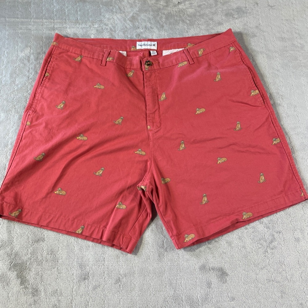 Saddlebred Chino Shorts Mens 42W Red Golden Retriever Dog 7" Peppy Luxury‎